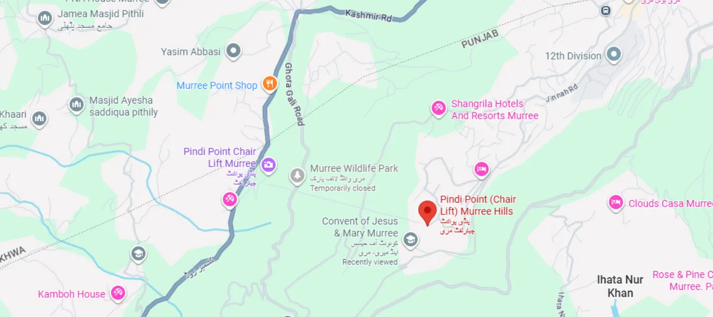 Pindi Point Murree Map directions for chairlift
