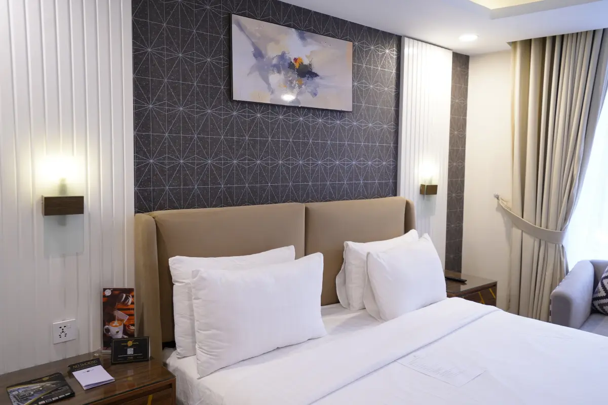 Luxury bathroom with modern accessories in studio room